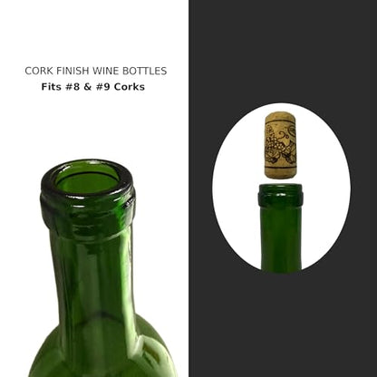 North Mountain Supply 750ml Glass Bordeaux Wine Bottle Flat-Bottomed Cork Finish - 48 Bottles (4 Cases of 12) - Champagne Green