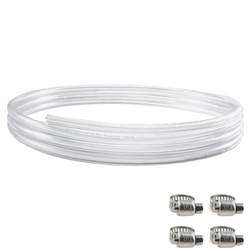 10 Feet - 3/16" ID 7/16" OD Beer Line Vinyl Tubing Keg Beer Line Replacement Kit with 4 Pcs Hose Clamps, Food Grade Hose for Kegerator, D Coupler, Draft Beer Tower Beer Dispensing - size: 10ft-Clear Beer Line