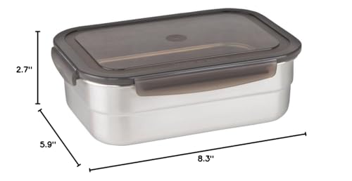 STENCOC Stainless Steel BPA Free Rectangular Leakproof Airtight Kimchi/Pickle/Salad/Fruit/Food Storage Container Saver (1.5L / 51oz / 8.3") Half-Transparent Lid Stackable