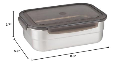 STENCOC Stainless Steel BPA Free Rectangular Leakproof Airtight Kimchi/Pickle/Salad/Fruit/Food Storage Container Saver (1.5L / 51oz / 8.3") Half-Transparent Lid Stackable