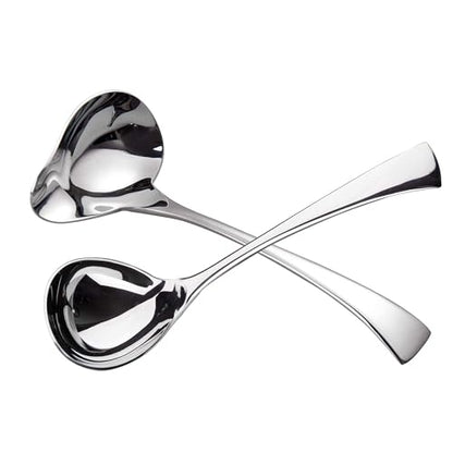 IMEEA 2-Piece Small Ladle Set, 7" Drizzle Spoon with Pour Spout 7.6" Serving Ladle, 18/10 Stainless Steel for Gravy, Sauces & Dressing - size: 1 x Soup Spoon + 1 x Drizzle Spoon