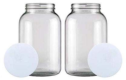 (2 PACK) Bolt Goods 1 Gallon Wide Mouth Glass Mason Jar + Airtight Plastic Lid with Liner Seal + USA MADE + Ferment & Store Kombucha Tea or Kefir for Canning, Pickling & Preserving, Dishwasher Safe