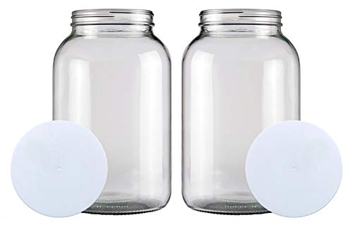 (2 PACK) Bolt Goods 1 Gallon Wide Mouth Glass Mason Jar + Airtight Plastic Lid with Liner Seal + USA MADE + Ferment & Store Kombucha Tea or Kefir for Canning, Pickling & Preserving, Dishwasher Safe
