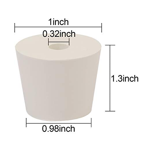 KEILEOHO 20 Pack Drilled Natural Rubber Stopper # 6, Solid Rubbers Stoppers Bungs, Rubber Stopper with 5/16 Inch Diameter Holes for glass jug, Carboy Tapered Bung