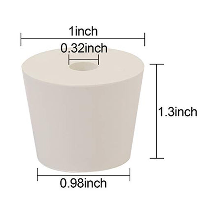 KEILEOHO 20 Pack Drilled Natural Rubber Stopper # 6, Solid Rubbers Stoppers Bungs, Rubber Stopper with 5/16 Inch Diameter Holes for glass jug, Carboy Tapered Bung