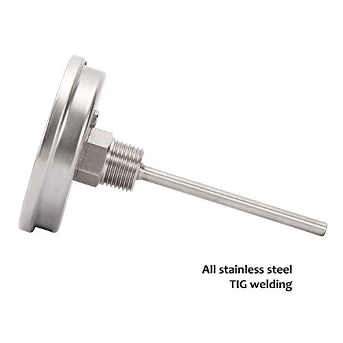 Measureman Fully Stainless Steel Bimetal Dial Thermometer, 3" Dial, 4" Stem, 50-500 deg F/10-260 deg C, -1% Accuracy, Adjustable, 1/2" NPT Back Mount - size: 50-500 deg F/10-260 deg C, style: 4" Stem
