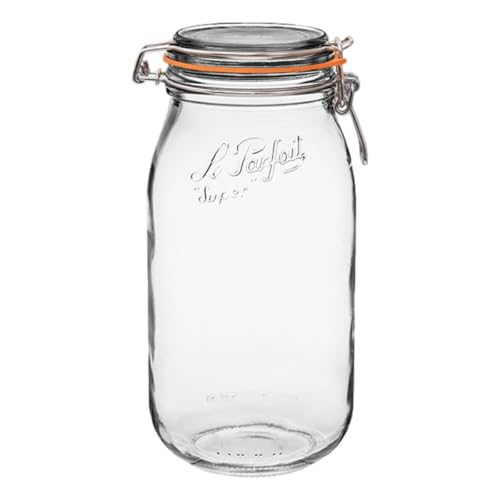 Le Parfait Super Jar 2L (64oz) French Glass Preserving Jar w/Airtight Rubber Seal & Wire Bail Closure - BPA-Free Canning Jar for Pickles, Fruits, Sauces & Food Storage - Made in France Since 1930 1PK - color: 64oz (Single)