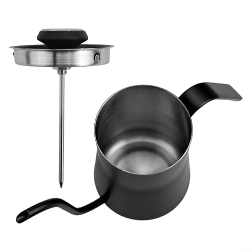 Gooseneck Pour Over for kettle 550ml with Thermometer, Stainless Steel Coffee Drip Pot for Stable Flow, Black for teapot Design