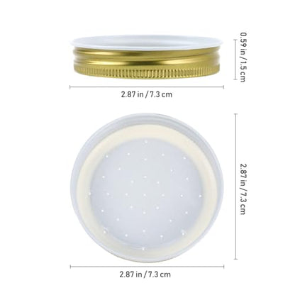 Homoyoyo Bee Feeder Lids for Mason Jar, 8 Pack Metal Perforated Gold Caps, 2.87 in Beehive Entrance Jar Lids for Sugar Syrup Water Feeding, Replacement Beekeeping Supplies, 2.87 in (7.3 cm) Golden
