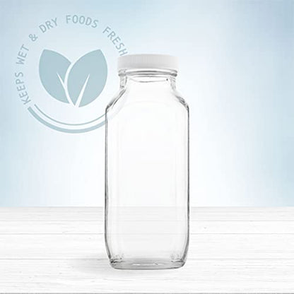 kitchentoolz 16oz Glass Milk Bottles with Lids – 16 oz Reusable Glass Bottles for Milk, Creamer, Juice, Smoothies, Kefir & Yogurt – Airtight Square Drinking Jars for Lunch Box & Fridge – 4 Pack - color: 16oz, style: 4 Pack