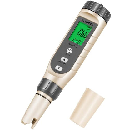 VIVOSUN 3-in-1 Digital pH Meter with ATC, ±0.1 pH Accuracy Water Quality Tester, 0-14.0 pH Measurement Range for Hydroponics, Household Drinking, Pool and Aquarium - color: Gray