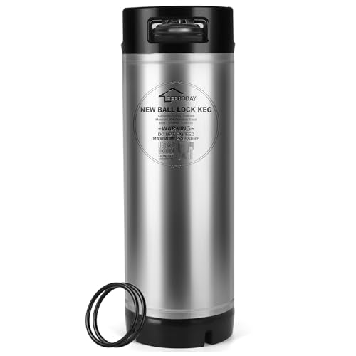 Ferroday Upgraded 5 Gallon Ball Lock Keg, Stainless Steel Corny Keg with Ball Lock Post, Portable Cornelius Beer Keg with Dual Rubber Handle, Gasket Set for Commercial Home Brewing - size: 5 Gallon*1 Pack