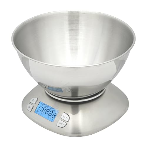 Stainless Steel Digital Kitchen Scale w. Bowl - for Food Coffee Lab - LCD Display gram Ounces lb:oz lb ml - 12 LBS/5.5 KG Capacity - Battery Included - Silver by The Display Guys - color: Stainless Steel - Silver