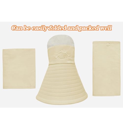 Sun Hats for Men Women Fishing Hat UPF 50+ Breathable Wide Brim Summer UV Protection Hat - color: Beige(with Face Cover & Neck Flap )