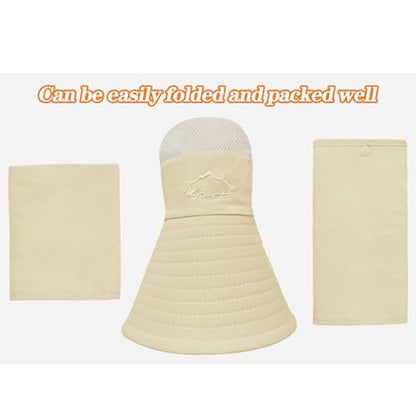 Sun Hats for Men Women Fishing Hat UPF 50+ Breathable Wide Brim Summer UV Protection Hat - color: Beige(with Face Cover & Neck Flap )
