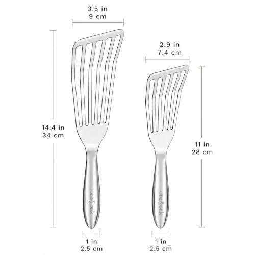 Stainless Steel Fish Spatula Set (2-Piece) – Large Slotted Fish Turner + Small Metal Spatula, Precision Thin Edge for Delicate Foods, Ergonomic Grip, One-Piece 304 Stainless Steel Kitchen Utensils