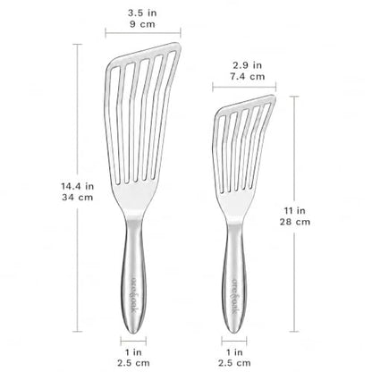 Stainless Steel Fish Spatula Set (2-Piece) – Large Slotted Fish Turner + Small Metal Spatula, Precision Thin Edge for Delicate Foods, Ergonomic Grip, One-Piece 304 Stainless Steel Kitchen Utensils