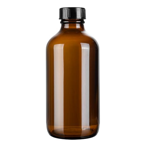 Restaurantware Vetri 8 Ounce Boston Glass Bottles, 12 Sample Bottles With Black Phenolic Caps - Dishwashable, Round, Amber Glass Bottle, For Potion, Juice, Ginger Shots, Whiskey, Liquids - color: Amber, size: 8 oz