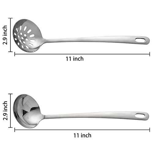 304 Stainless Steel Flatware Serving Utensils, Skimmer Slotted Spoon and Soup Ladle,Serving Utensil Set,[Rustproof, Heat Resistance,]Dishwasher Safe (Skimmer Slotted Spoon and Soup Ladle)