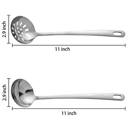 304 Stainless Steel Flatware Serving Utensils, Skimmer Slotted Spoon and Soup Ladle,Serving Utensil Set,[Rustproof, Heat Resistance,]Dishwasher Safe (Skimmer Slotted Spoon and Soup Ladle)