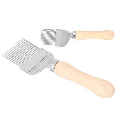 2pcs Bee Keeping Uncapping Fork, Stainless Steel Honey Comb Uncapping Fork Honeycomb Honey Scraper Wooden Handle Beekeeping Beekeeper Equipment Tool with 18 Tines for Beekeeping