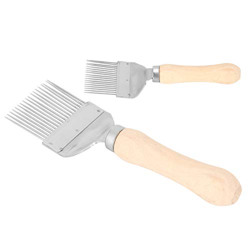 2pcs Bee Keeping Uncapping Fork, Stainless Steel Honey Comb Uncapping Fork Honeycomb Honey Scraper Wooden Handle Beekeeping Beekeeper Equipment Tool with 18 Tines for Beekeeping