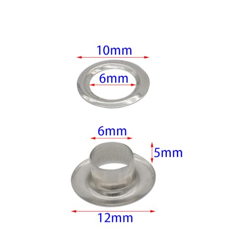 110 Sets 1/4 Inch Sewing Grommets Eyelets Stainless Steel with Washers for Shoes, Bead Cores, Clothes, Leather, Canvas, Banner (6mm Silver) - size: φ6x12mm