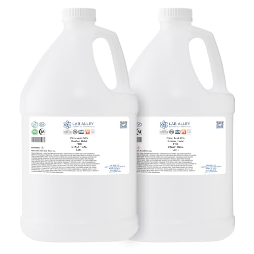 Lab Alley Citric Acid 50% Solution, FCC/Food Grade, Kosher Certified, Great for Cooking and Cleaning - 2 Gallons - size: 2 Gallons