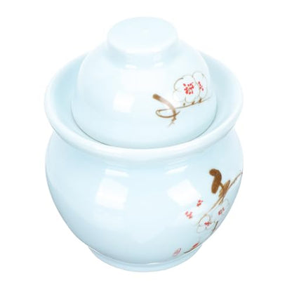 Zerodeko Ceramic Pickle Jar with Dual Lids 2.5l Traditional Sealed Food Storage Crock Vintage Plum Blossom Pattern Fermentation Container for Kimchi and Sauerkraut Household Kitchen