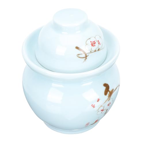 Ceramic Pickle Jar with Double Lid 3l Sealed Traditional Sichuan Fermentation Crock Porcelain Storage Container for Kitchen Kimchi and Sauerkraut