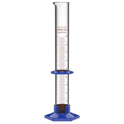 stonylab Graduated Cylinder, Laboratory Borosilicate Glass Graduated Measuring Cylinder with Plastic Hexagonal Base and Protective Collar, 100 ml - size: 100 ml