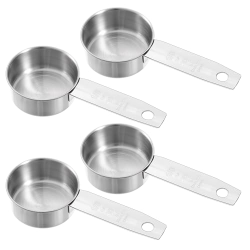 4 Pcs 1/8 Cup (30ml) Measuring Cup, 1oz Stainless Steel Measuring Cups Metal Measure Scoop Coffee Scoops Rice Cups Tablespoon for Cooking Baking, Wet and Dry Ingredients, Dishwasher Safe - size: 1/8 Cup
