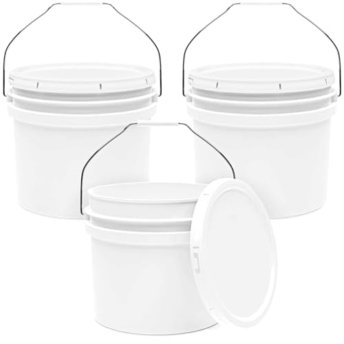 3.5-Gallon White Bucket Pail Container with Lid | Food Grade | Heavy-Duty Approx 90 MIL Extra Durable | Metal Handles with Plastic Grip | Multi-Use | Easy Stack and Store | BPA Free - 3 Pack - color: White - 3.5 Gallon, size: 3 Packs