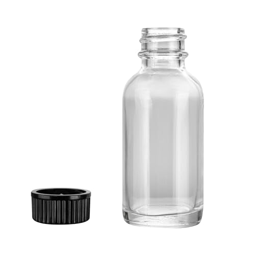 Restaurantware Vetri 1 Ounce Boston Glass Bottles, 48 Sample Bottles With Black Phenolic Caps - Dishwashable, Round, Clear Glass Bottle, For Potion, Juice, Ginger Shots, Whiskey, Liquids - color: Clear, size: 1 oz
