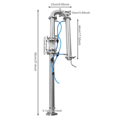 Tubular Distillation Tower, Moonshine Distiller 2in with Sight Glass Copper Mesh for Home Brew Wine Making