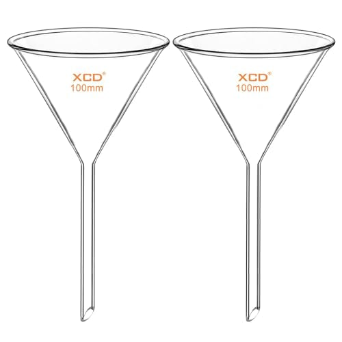 XCD Filter Funnel, 2 Pack Heavy Wall Borosilicate Glass Funnel for Laboratory Accessories, Short Stem 100 mm Diameter, 100 mm Stem Length