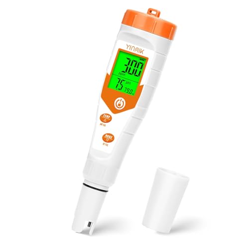 Hydroponics EC pH Tester, Simultaneous Display pH ppm for Base Reservoir Water, Continuous Monitoring of pH Conductivity Temp. ppm for Growing Nutrients, Indoor DWC System, Aeroponic Garden - color: 4 in 1 pH Meter
