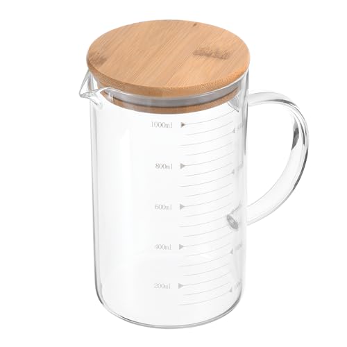 PATIKIL 1000ml Glass Measuring Cup, 3.3 Borosilicate Glass Graduated White Printed Scale Liquid Measure Cups Beaker with Wood Lid and V-Shaped Spout for Kitchen - color: White, size: 1000ml