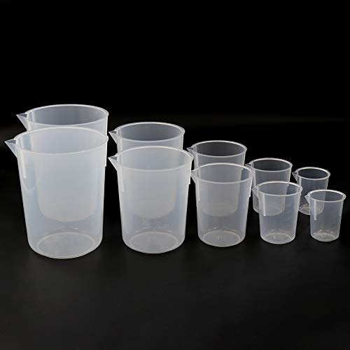 ULAB Scientific Plastic Beaker Set, 5 Sizes 50ml 100ml 250ml 500ml 1000ml, 2pcs for Each Size, Stackable with Spout, Molded Graduation, UBP1007 - style: 5 Sizes with Molded Graduation