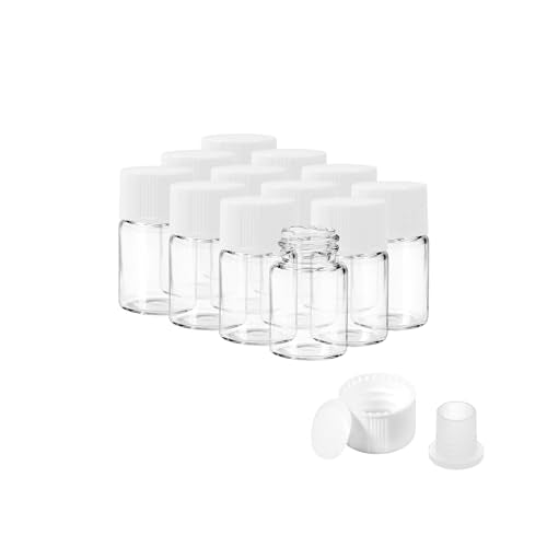 2ml Clear Glass Vials with Screw Caps and Plastic Stoppers, 1/2 Dram Small Liquid Sample Vial, Leak-Proof Vial, 12PCS(White Cap) - color: CLEAR, size: 2ml