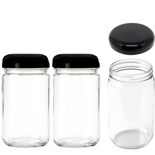Jarming Collections 32oz Extra Wide Mouth Glass Storage Jar with BPA-Free Plastic Lid – Quart Size Airtight Mason Jar for Kitchen, Pantry, and Food Storage (3 Pack) - color: 3 Black Dome Plastic Lids