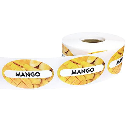 Mango Grocery Store Food Labels 1.25 x 2 Inch Oval Shape 500 Total Adhesive Stickers - color: Mango