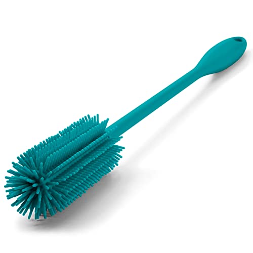 Silicone Bottle Brush, Water Bottle Cleaner Brush with Long Handle, Perfect for Cleaning Narrow Neck Containers, Vacuum Sports Bottle, Tumblers, Flask, Glassware (1 Pack, Turquoise) - color: Turquoise