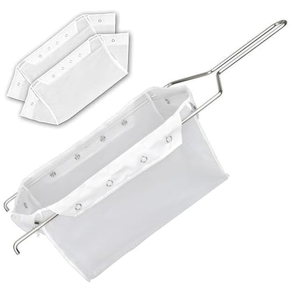 2 Pcs Deep Fryer Oil Filter Bag with Frame, Reusable Cooking Oil Fryer Filter Oil Strainer for Deep Fryer, Easy-Clean Mesh for Home Commercial Use Fryer Filter Bag (Bag X Frame)