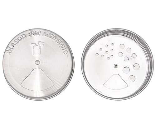 Mason Jar Lifestyle Adjustable Spice Shaker Lids for Regular Mouth Mason Jars – 4 Pack Stainless Steel Tops with Shaker and Pour Options – Seasoning Dispenser Lids - size: Regular Mouth
