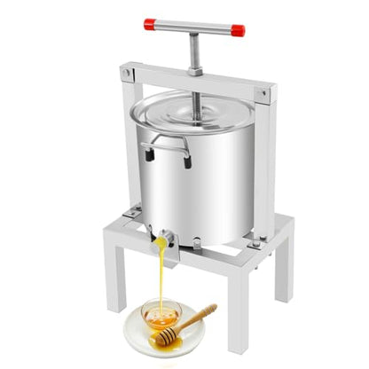 Stainless Steel Fruit Wine Press, 10L/2.6Gal Large Fruit Honey Presser, Manual Beeswax Extractor, Beekeeping Machine, T-shape Cider Wine, Grape, Apple Press extractor, Manual Juice Maker