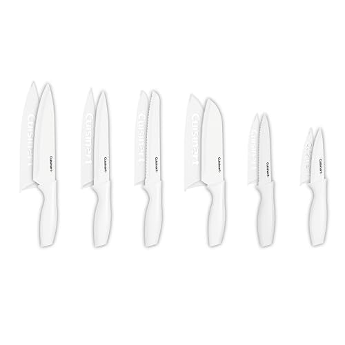 Cuisinart Knife Set, 12pc Ceramic Coated Knife Set with 6 Blades & 6 Blade Guards, Lightweight, Stainless Steel, Durable & Dishwasher Safe (White) - color: White