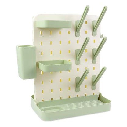 Baby Bottle Drying Rack Space Saving Countertop Vertical Rack with Brushes Holder (Green) - color: Green