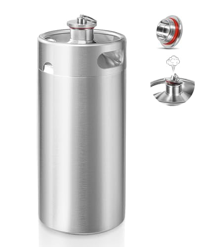 MRbrew Pressurized Mini Keg 128oz, 304 Stainlsee Steel Mini Kegerator with Exhaust Valve Designed Cap Portable Beer Growler for Homebrew And Craft Beer (Silver) - color: Silver