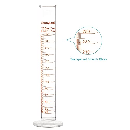 StonyLab 4-Pack Borosilicate Glass 250ml Heavy Wall Graduated Cylinder Measuring Cylinder, 250ml - size: 250 ml